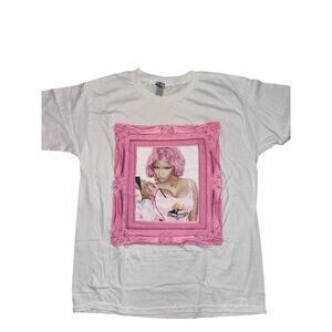 Nicki Minaj White Short Sleeve Graphic Tee Shirt Pink Frame- Size L